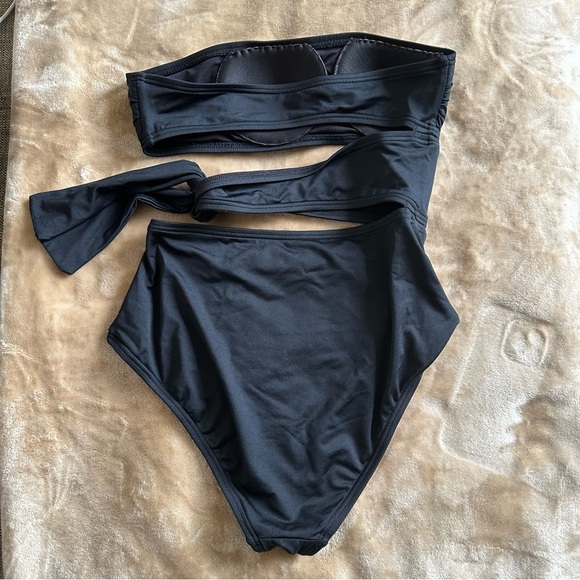 Proenza Shoulder Black Bandeau Side Tie One Piece Swimsuit Size XS - Picture 5 of 9